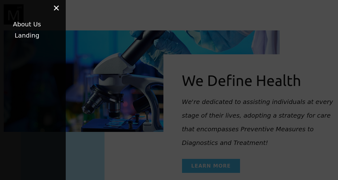 It's a healthcare / pharmaceutical website. The menu links return to the main page.
