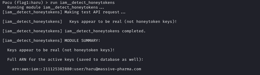 For fun, let's double check the access key is actually associated with Haru. Yes, we can check this by