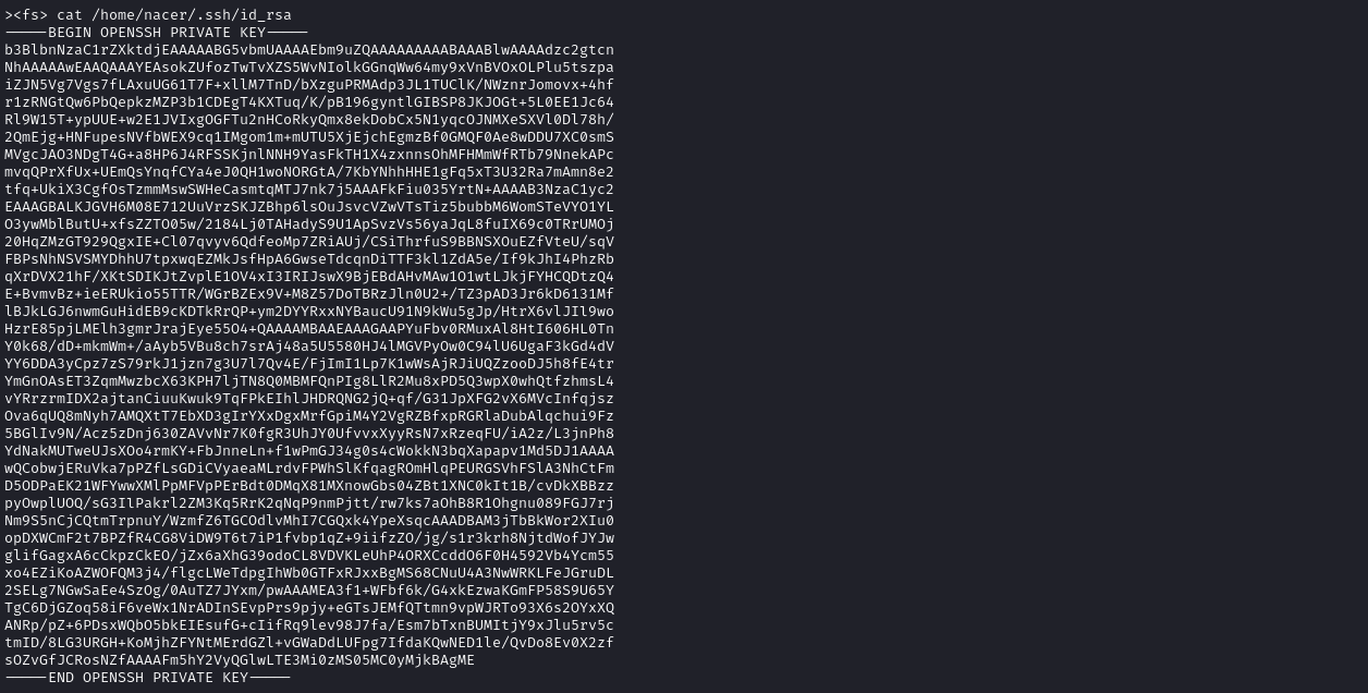 We also have Nacer’s SSH key that we can try to log into web-prod , and copy it locally.