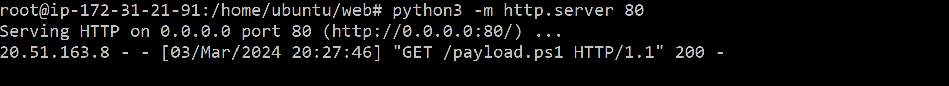 We see a hit on our web server.