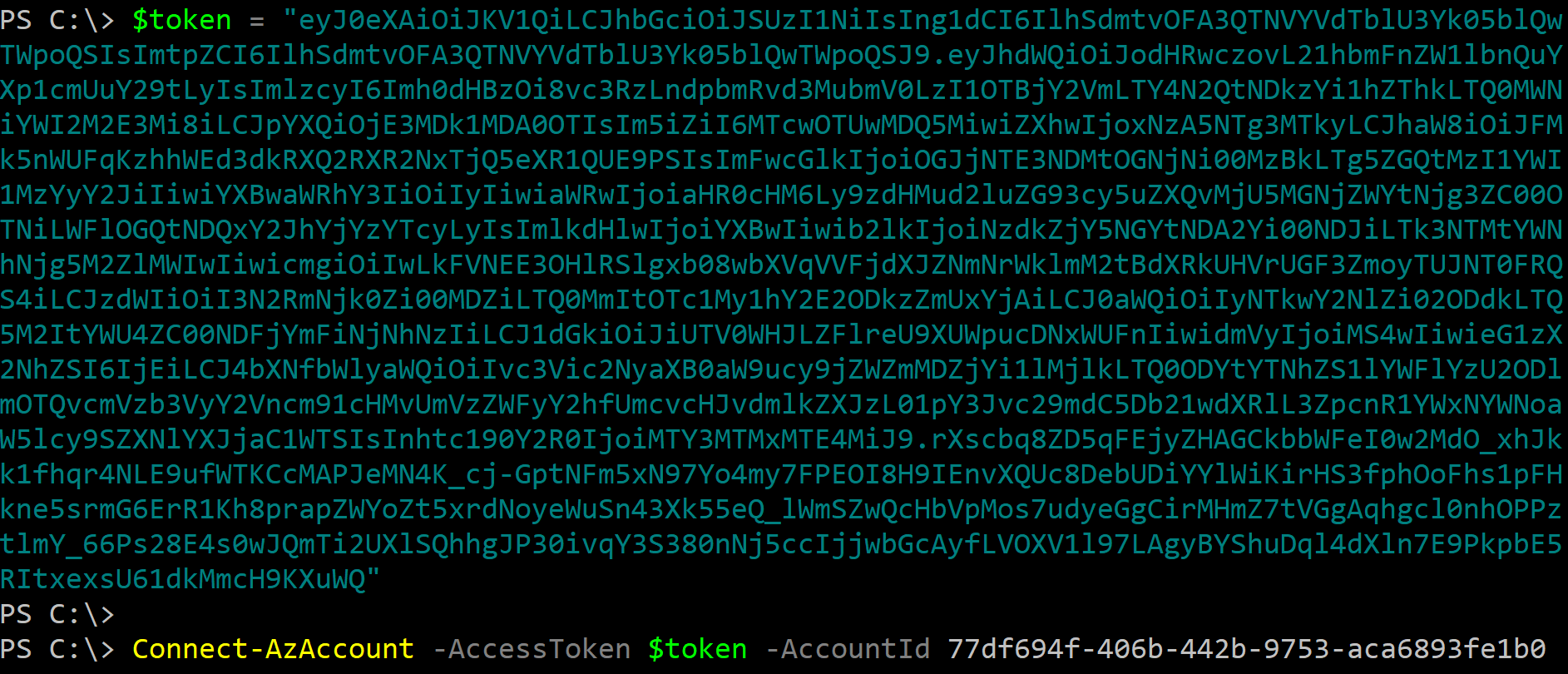 Once we have the access token and the oid we can impersonate the managed identity with the Az PowerShell