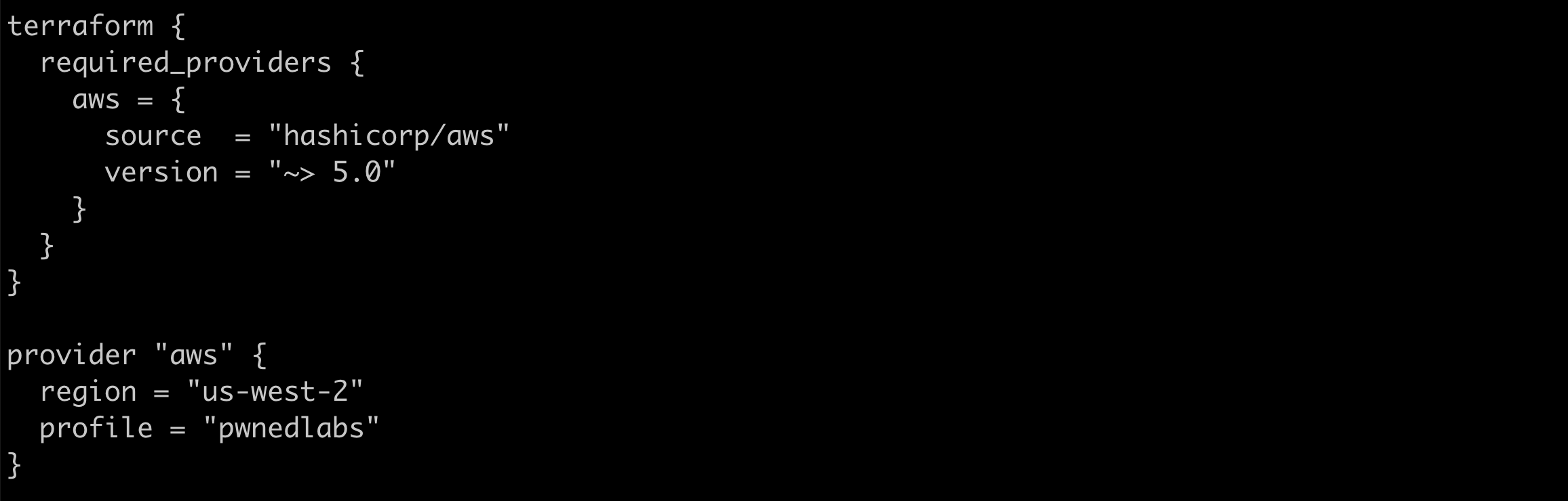 Then edit the terraform file so that it looks like the one below.