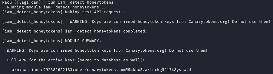 For a quick test of what honey-token AWS keys look like in pacu , hop over to