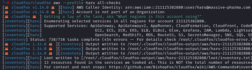 $ cloudfox aws --profile haru all-checks