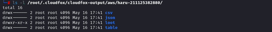 Once the CloudFox command has completed, one of the first things to examine is the inventory it has