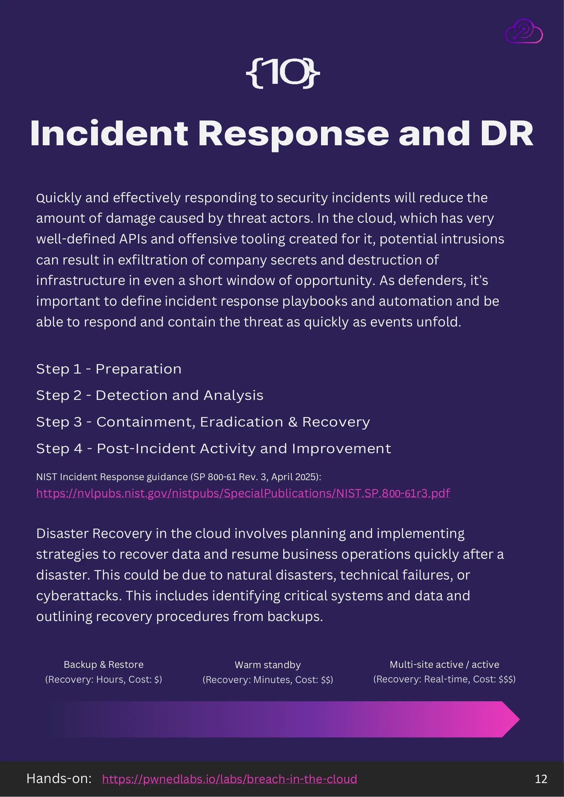 Step 10, incident response and disaster recovery in the cloud